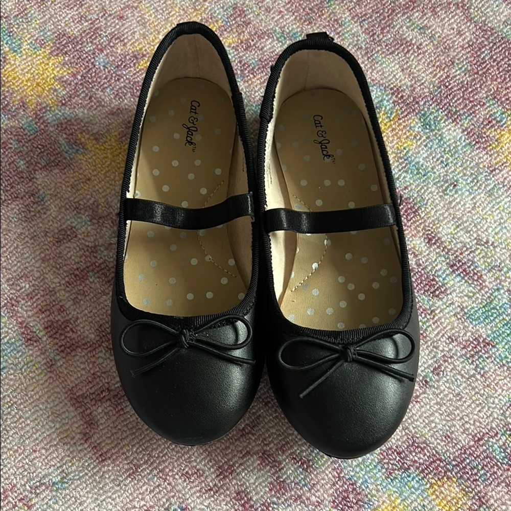 Cat & Jack Black Dress Shoes with Bow and Strap size 12